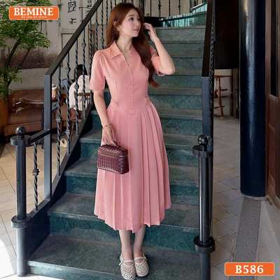 Đầm thiết kế BEMINE cổ sơ mi đính cúc dáng chữ A phù hợp đi làm, đi chơi-B586