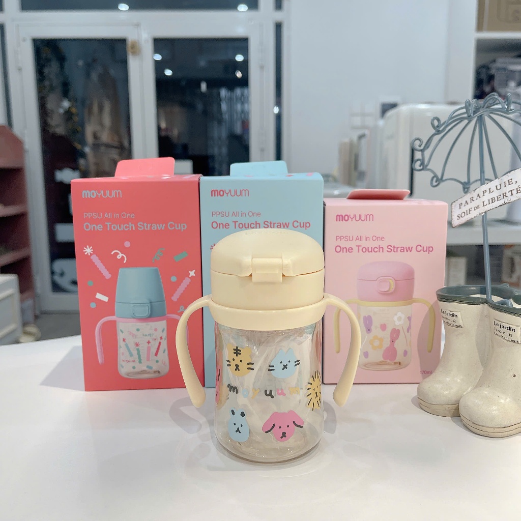 Bình Tập Uống Moyuum Nắp Bật Họa Tiết Đáng Yêu Cho Bé - Sukem Shop