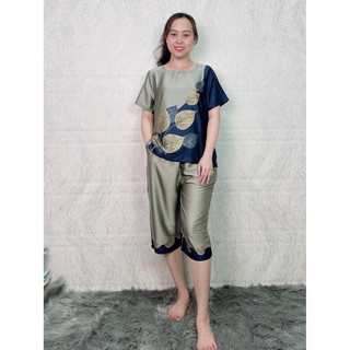 Đồ bộ trung niên lụa Latin, quần lửng Huy Hà fashion , đồ mặc nhà cho mẹ size lớn 50 - 83kg N20