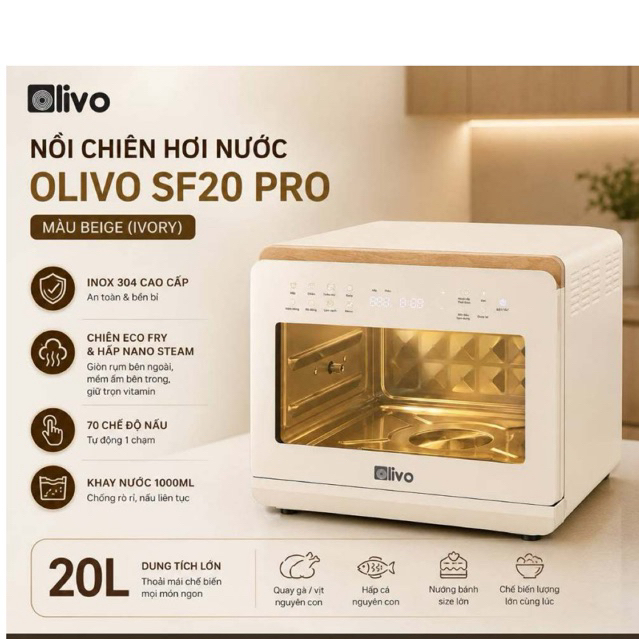 [CHÍNH HÃNG] Nồi Chiên Hơi Nước OLIVO SF20 PRO - Dung Tích 20L - Thương Hiệu Mỹ-Bảo Hành 24 Tháng
