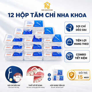 Combo 12 Hộp Tăm Chỉ Nha Khoa Cán Nhựa Dẻo Làm Sạch Kẽ Răng Không Đau Êm Nướu Hỗ Trợ Chăm Sóc Răng Miệng