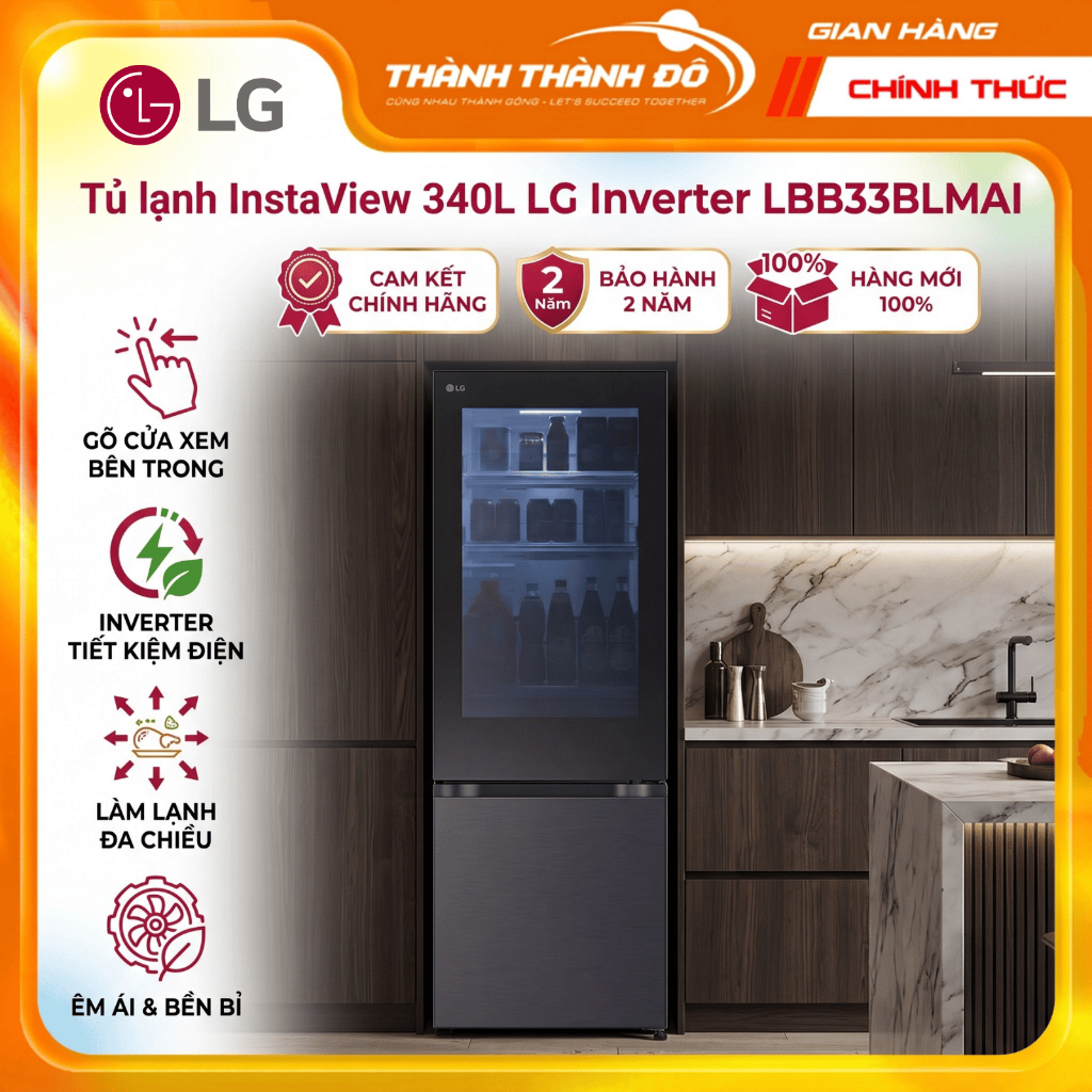 Tủ lạnh 340L LG Inverter InstaView™ LBB33BLMAI