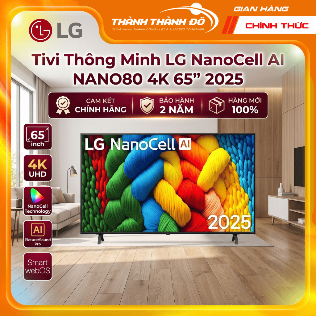 Smart Tivi NanoCell LG AI 4K 65 inch 65NANO80ASA