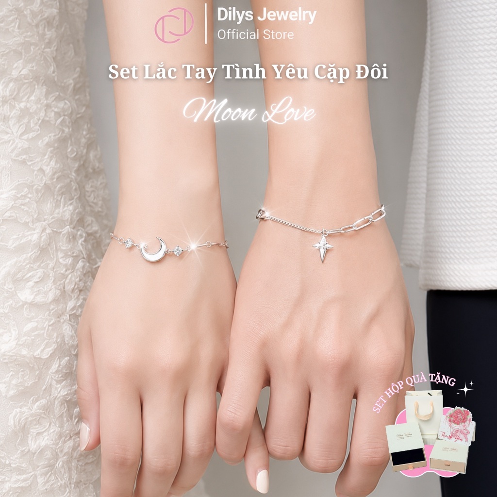 [Set Quà] Vòng Tay Đôi "Moon Love" Titan Không Gỉ Nam Nữ Cao Cấp Tặng Người Yêu - MF06