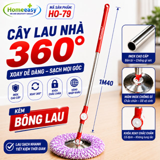 Cây lau nhà xoay 360° dài 146cm homeeasy ho-79 inox chống rỉ bông lau siêu thấm hút