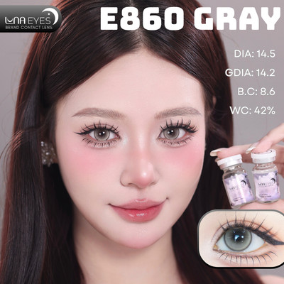 [6 tháng] Lens mắt E860 Gray màu xám sữa anime viền đen, size to - thương hiệu LUNA EYES