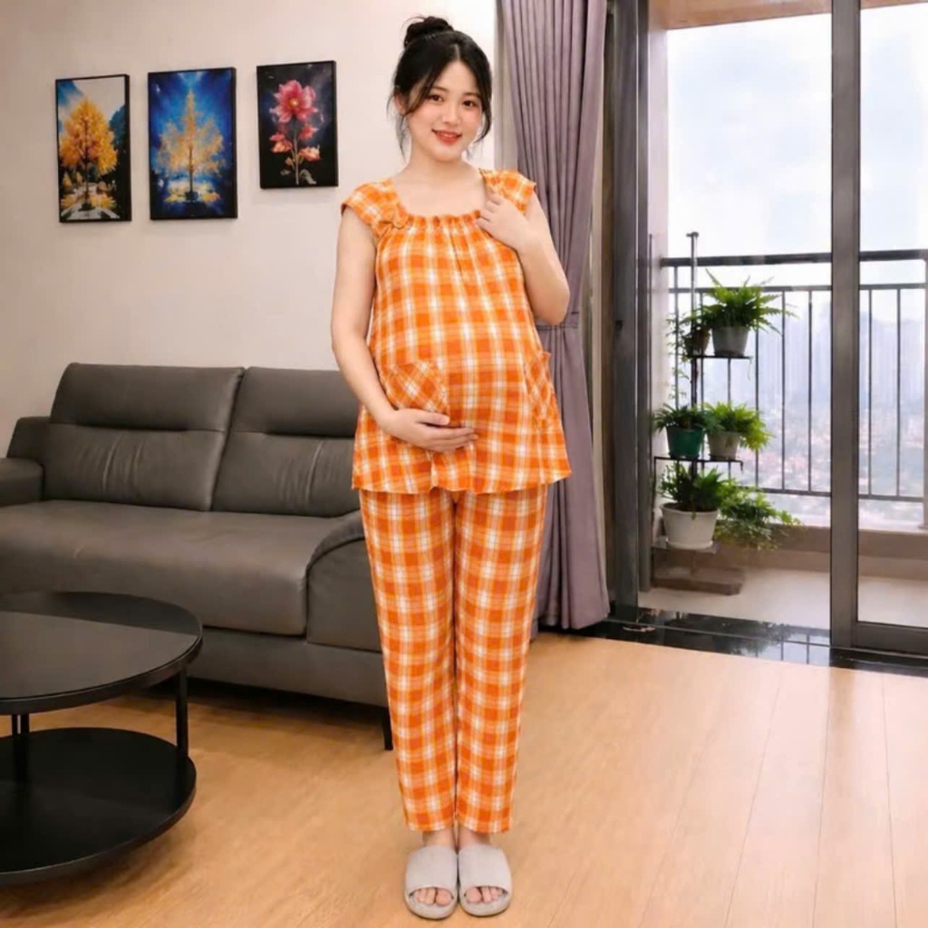 Đồ Bộ Bầu Caro Nơ Trẻ Trung Năng Động Cho Các Mom-YUMI STORE