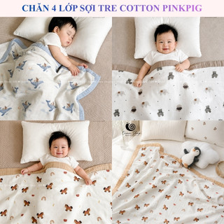 Khăn Chăn mền 4 Lớp PinkPig Bamboo Cotton 120x120cm chuẩn A mềm mại thoáng khí đắp điều hòa cho bé từ sơ sinh