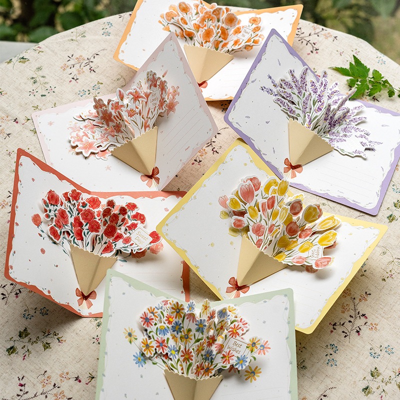 Thiệp + phong bì họa tiết hoa 3D làm quà tặng chúc mừng , Thiệp hoa 3D chúc mừng , tặng quà , Thiệp 