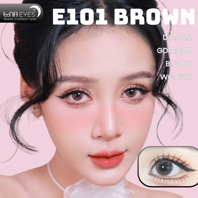 [6 tháng] Lens mắt E101 Brown màu nâu hồng, họa tiết ngôi sao, size vừa - thương hiệu LUNA EYES