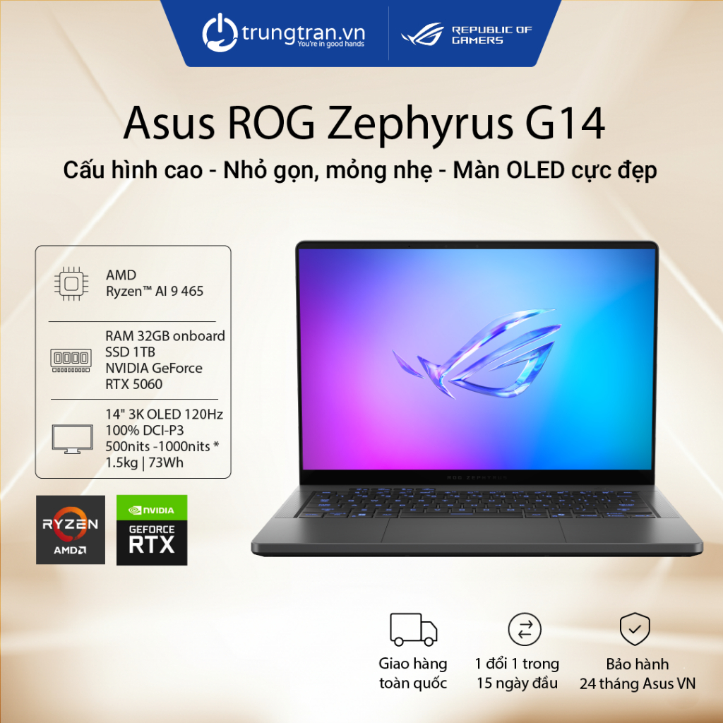 Asus ROG Zephyrus G14 GA403GM-SY004W | Ryzen AI 9 | 32GB | 1TB | RTX 5060 | 14" 3K OLED | Trung Trần