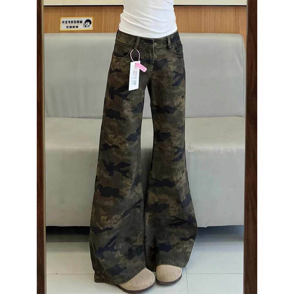 Quần Camo ống loe nữ thời trang y2k