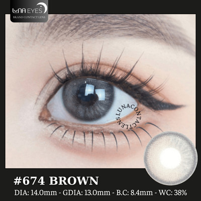 [SALE] Lens mắt 674 Brown màu tự nhiên, viền nhám, size nhỏ - thương hiệu LUNA EYES