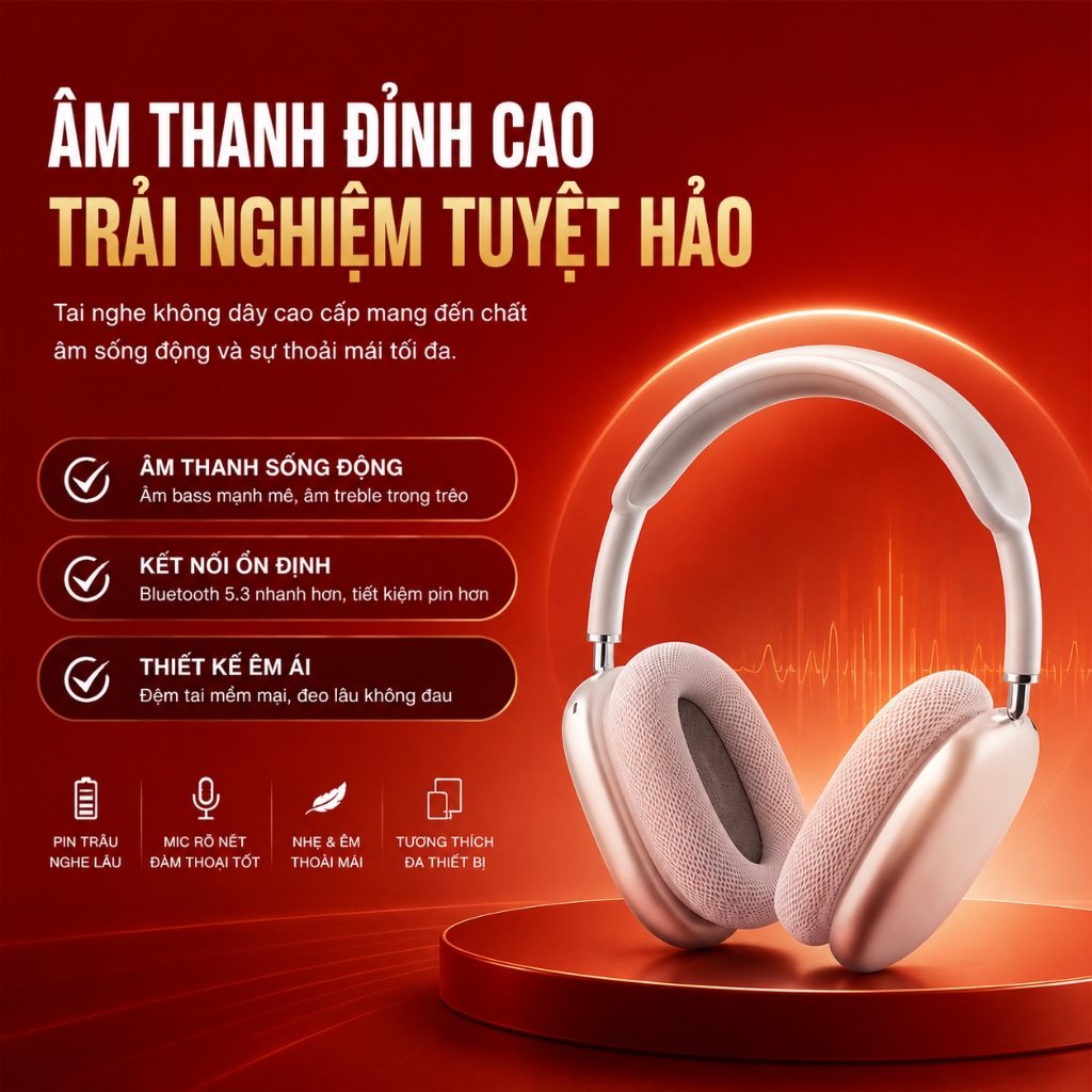 Tai Nghe P9 Bluetooth Chụp Tai Không Dây Nghe Nhạc Xem Phim Chơi Game Bass Căng Có Micro Pin Trâu