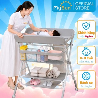 Bàn thay tã bỉm vệ sinh cho em bé có bánh xe MySun