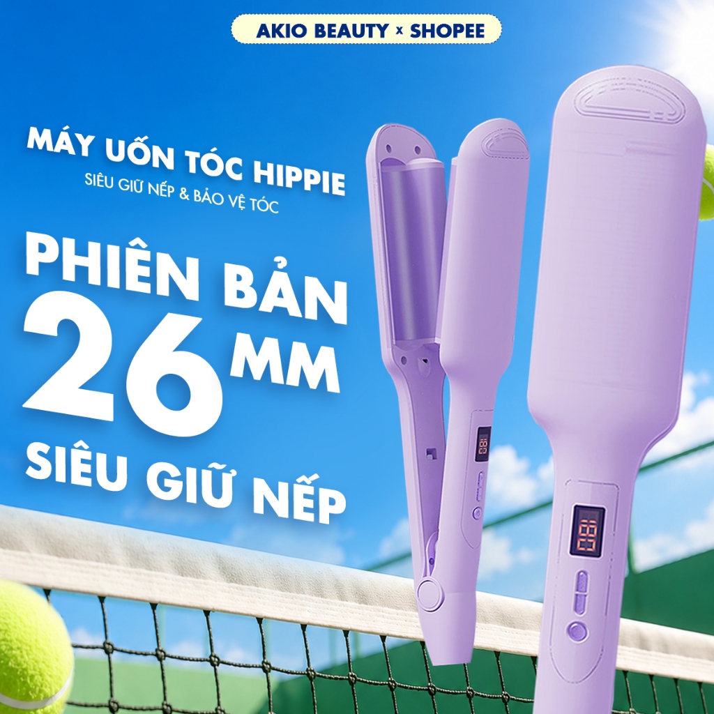 Máy Uốn Tóc Hippie  AKIO BEAUTY  2 trục  26mm, Công Nghệ Ion Âm, Phủ Men Gốm, Làm Nóng Nhanh 10s