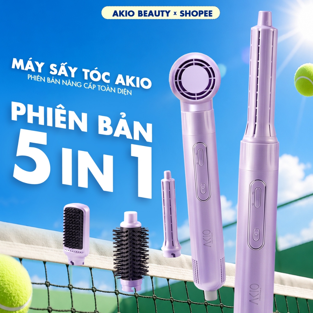 Máy Sấy Tóc Tạo Kiểu 5in1 AKIO BEAUTY Công Nghệ Ion Âm Bảo Vệ Tóc, Công Suất 1300W Bảo Hành 24 Tháng