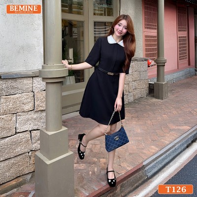 Đầm thiết kế BEMINE cổ sen viền đá dáng chữ A-T126