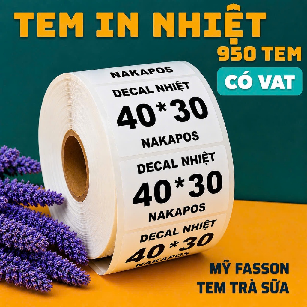 [MỸ FASSON] Cuộn 1000 Tem trà sữa 40x30mm Tem cân điện tử Tem mã vạch 40x30 Dán Được 30x40 giấy in n