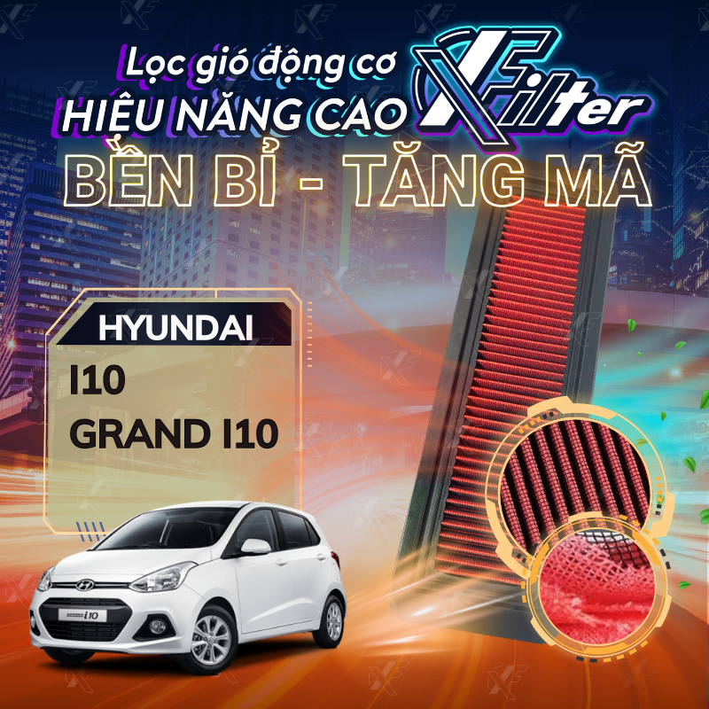 Lọc gió động cơ i10, Grand i10. Lọc gió Xfilter, lọc máy Hyundai hiệu năng cao, tăng độ nhạy chân ga