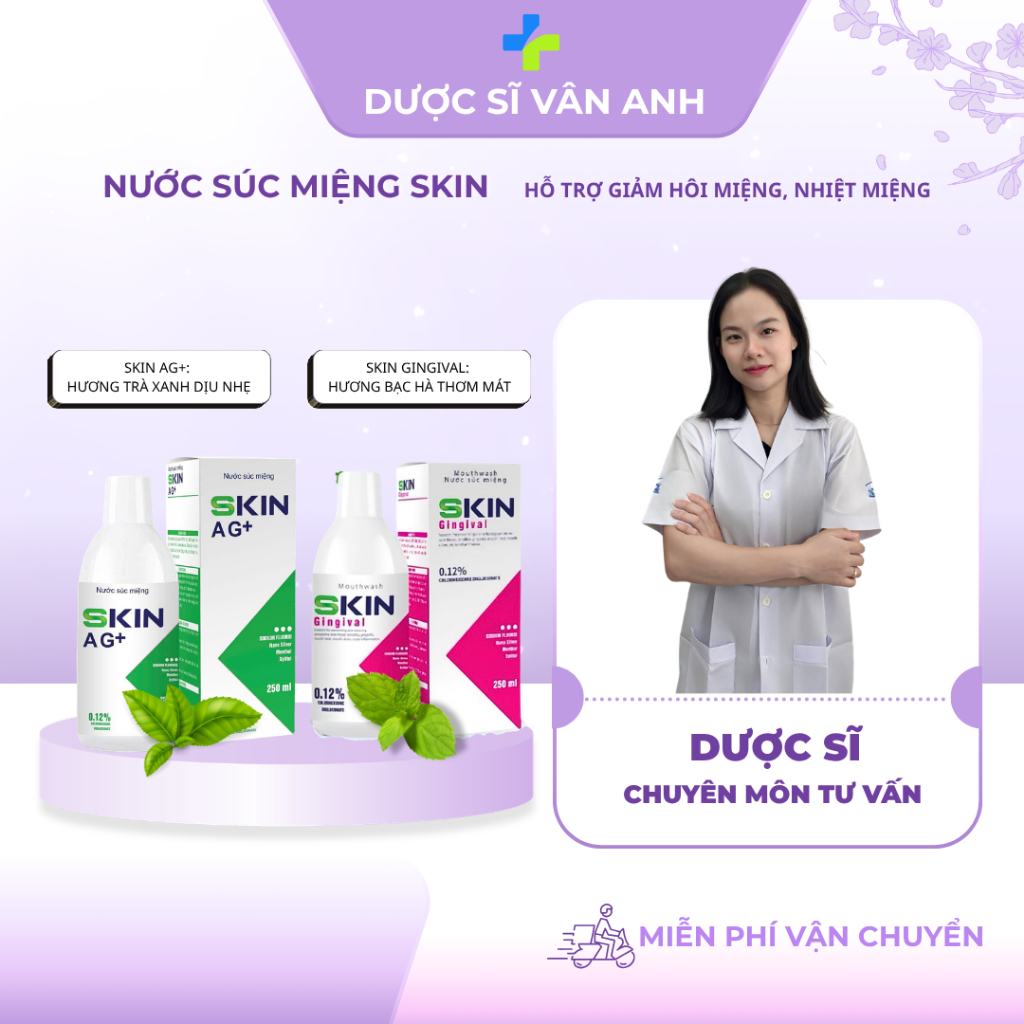 Nước súc miệng Skin 250 ml- hỗ trợ viêm răng, viêm lợi, viêm nướu, nhiệt miệng
