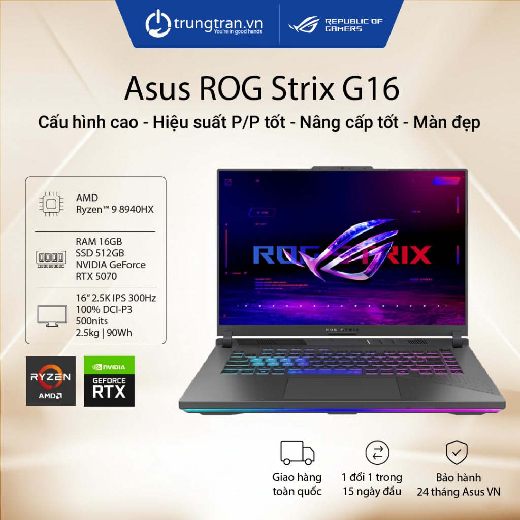 Asus ROG Strix G16 G614PP-TS112W | Ryzen 9 | 16GB | 512GB | RTX 5070 |16" 2.5K IPS 300Hz |Trung Trần