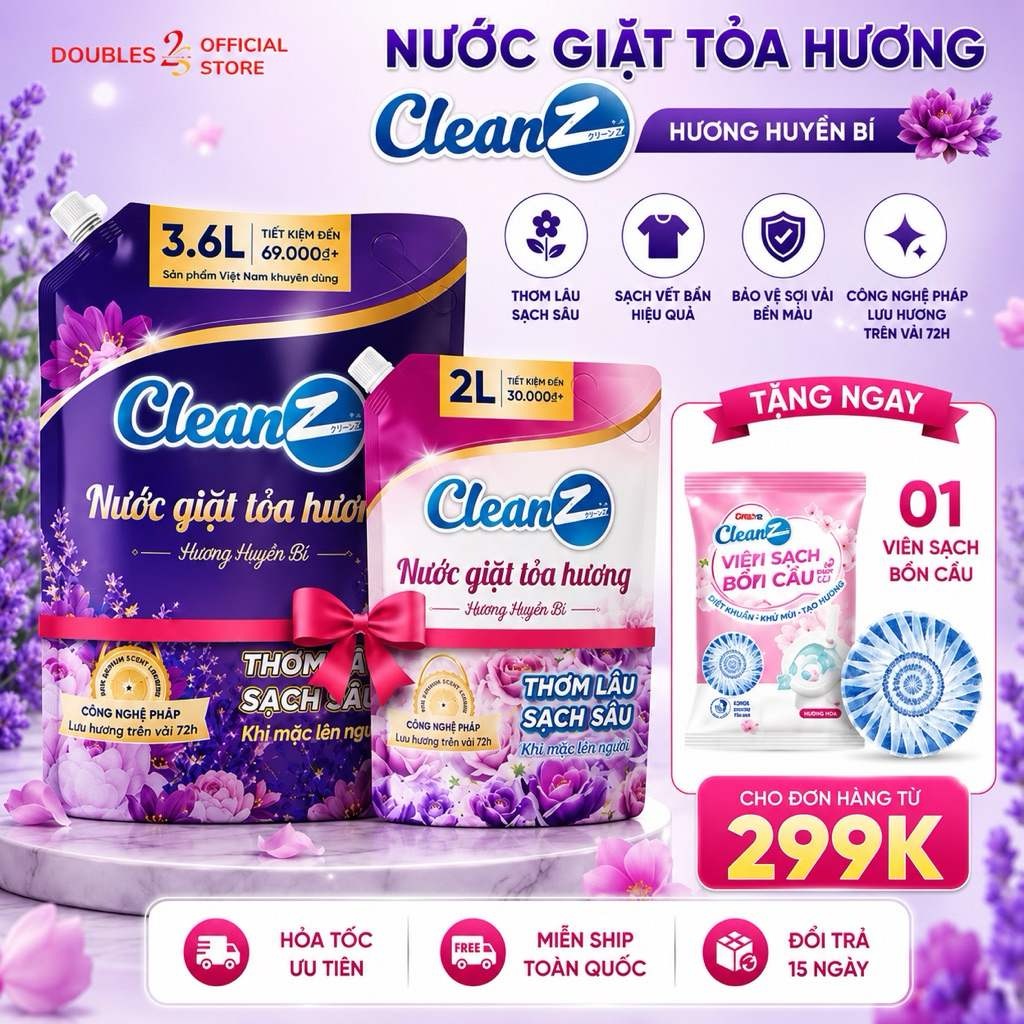 Nước Giặt Xả Tỏa Hương CleanZ Công Nghệ Sạch Sâu, Đánh Bay Vết Bẩn, Hương Thơm Mềm Mại, Bảo Vệ Màu Q
