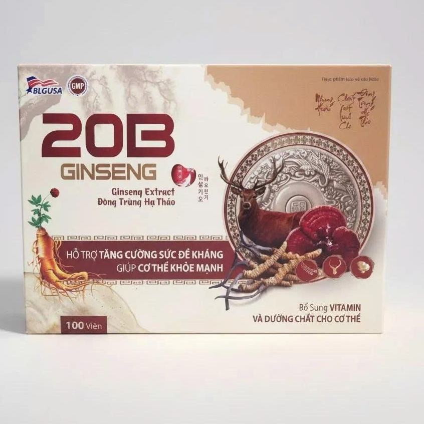 Viên uống 20B Ginseng - Bổ sung Vitamin, Nhân Sâm, Đông Trùng Hạ Thảo tăng đề kháng Hộp 100 viên