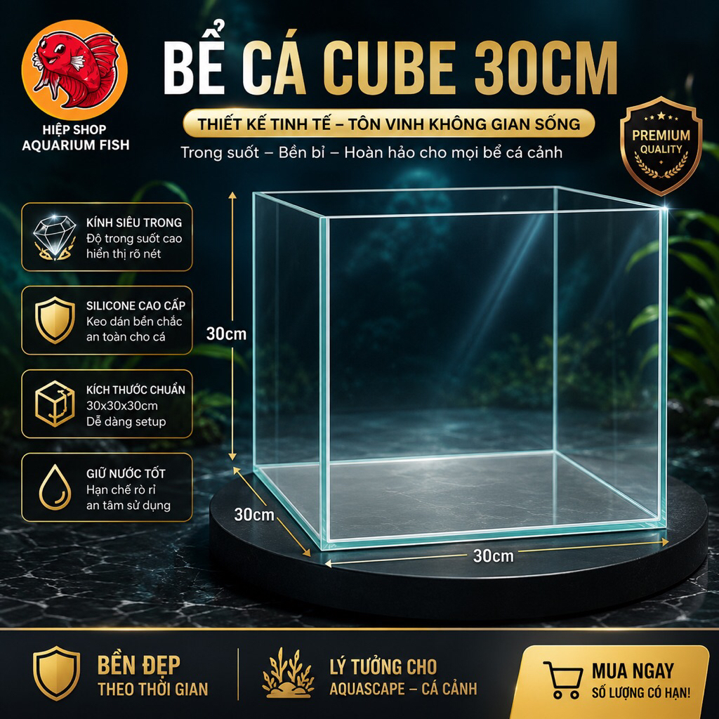 Bể Cá Cảnh Kính Cao Cấp 30-30-30 Trang Trí Nhà Cửa Văn Phòng Quán Cafe