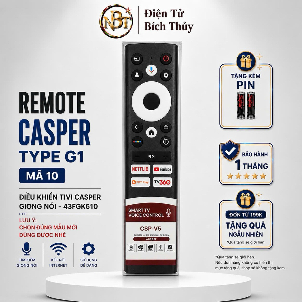 Remote điều khiển tivi Casper Mã 10, giọng nói, casper 43FGK610 - Tặng pin - ĐT Bích Thuỷ