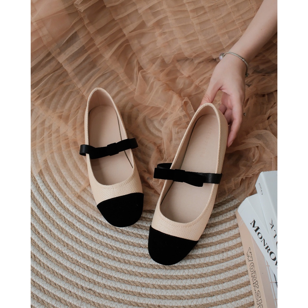 Kachi House 6121 Giày búp bê quai ngang nơ nhung tiểu thư Odette Velvet