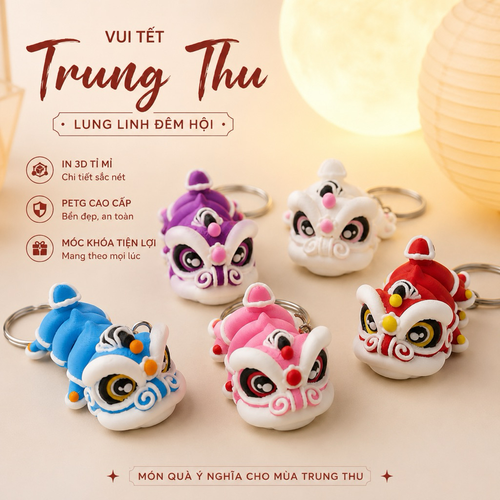 Móc Khóa Lân Sư Rồng Mini In 3D - Phụ Kiện Trung Thu Hot Trend / Quà Tặng Trưng Bày