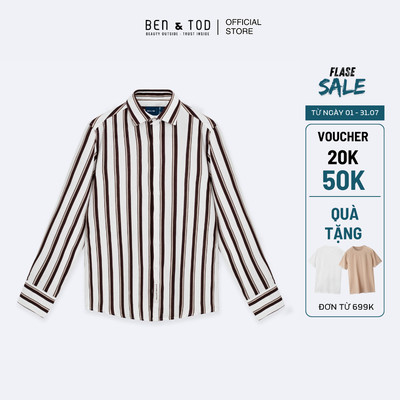 [Sale] Sơ mi nam dài tay Ben & Tod R1622 BD200 chất cotton hoạ tết sọc thanh lịch trẻ trung nam tính cao cấp Regular