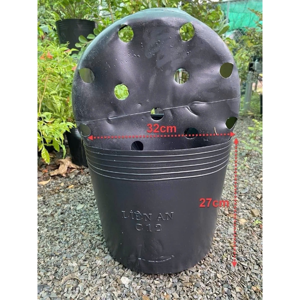 Chậu nhựa đen, chậu trồng cây Liên An C12