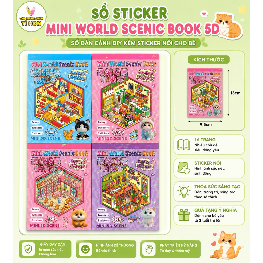Sổ Sticker Mini World Scenic Book 5D 16 Trang - Sổ Dán Cảnh DIY Kèm Sticker Nổi Cho Bé 13x9.5cm