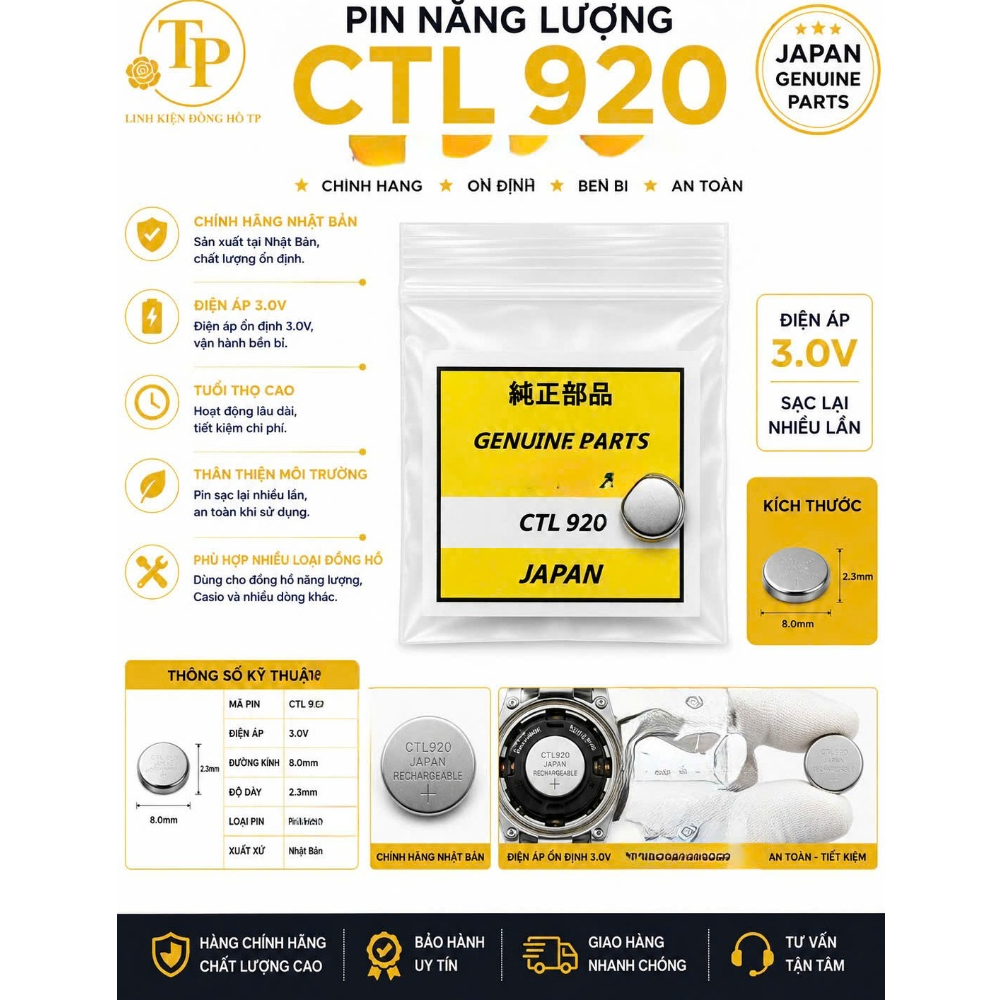 Pin sạc đồng hồ năng lượng mặt trời CTL920F ctl920 920F
