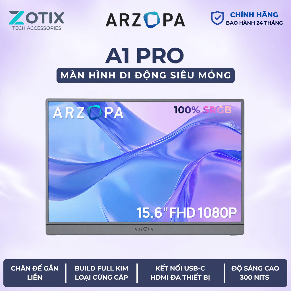 Màn hình di động ARZOPA A1 Pro 100% sRGB 15.6 inch IPS FHS có loa tích hợp Bảo hành chính hãng 12 th