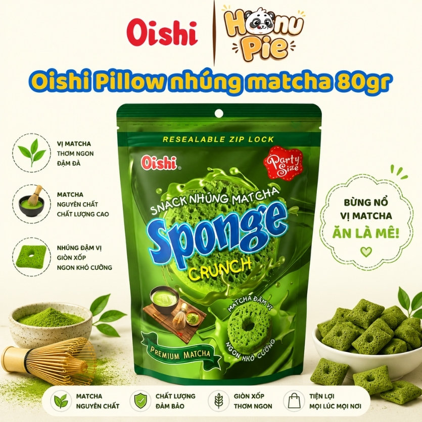 [Hàng sẵn - Hỏa tốc] Oishi Pillow Vị Matcha 80g - Túi zip – Ăn Vặt Giòn Tan – Snack Ngon Giá Rẻ