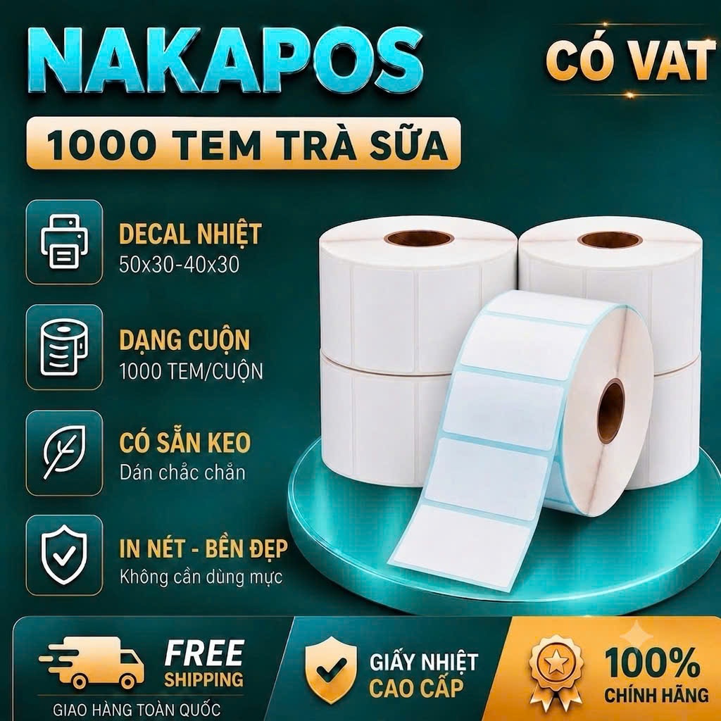 [CUỘN 1000] TEM TRÀ SỮA 50x30MM 40x30 DÁN LY 50*30 40*30 DÁN CỐC 30x50 30x40 TEM PHỤ 50*30 NHÃN DÁN 