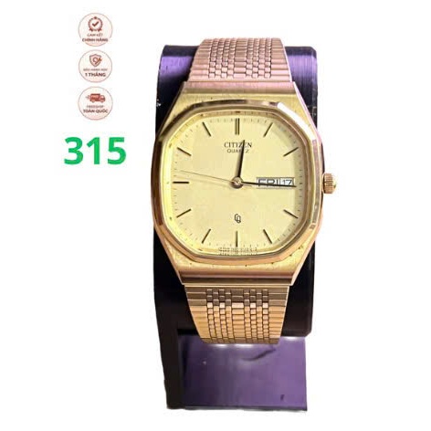 Đồng hồ nam tank dây lụa vàng Citizen Quartz vintage Nhật, dáng TV/cushion mạ vàng