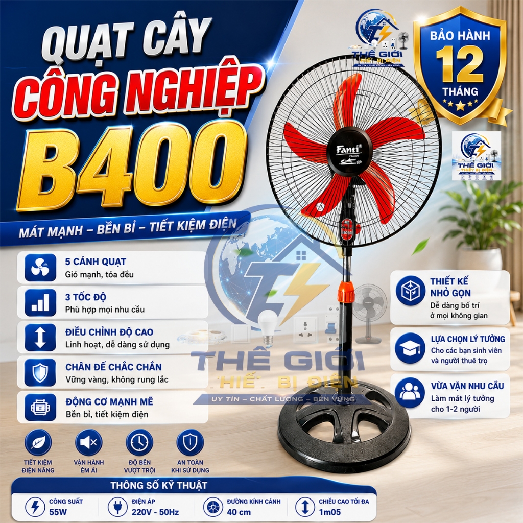 QUẠT CÂY ĐIỆN CƠ B400 X19 BẢO HÀNH 12 Tháng ( SHIP HỎA TÔC )