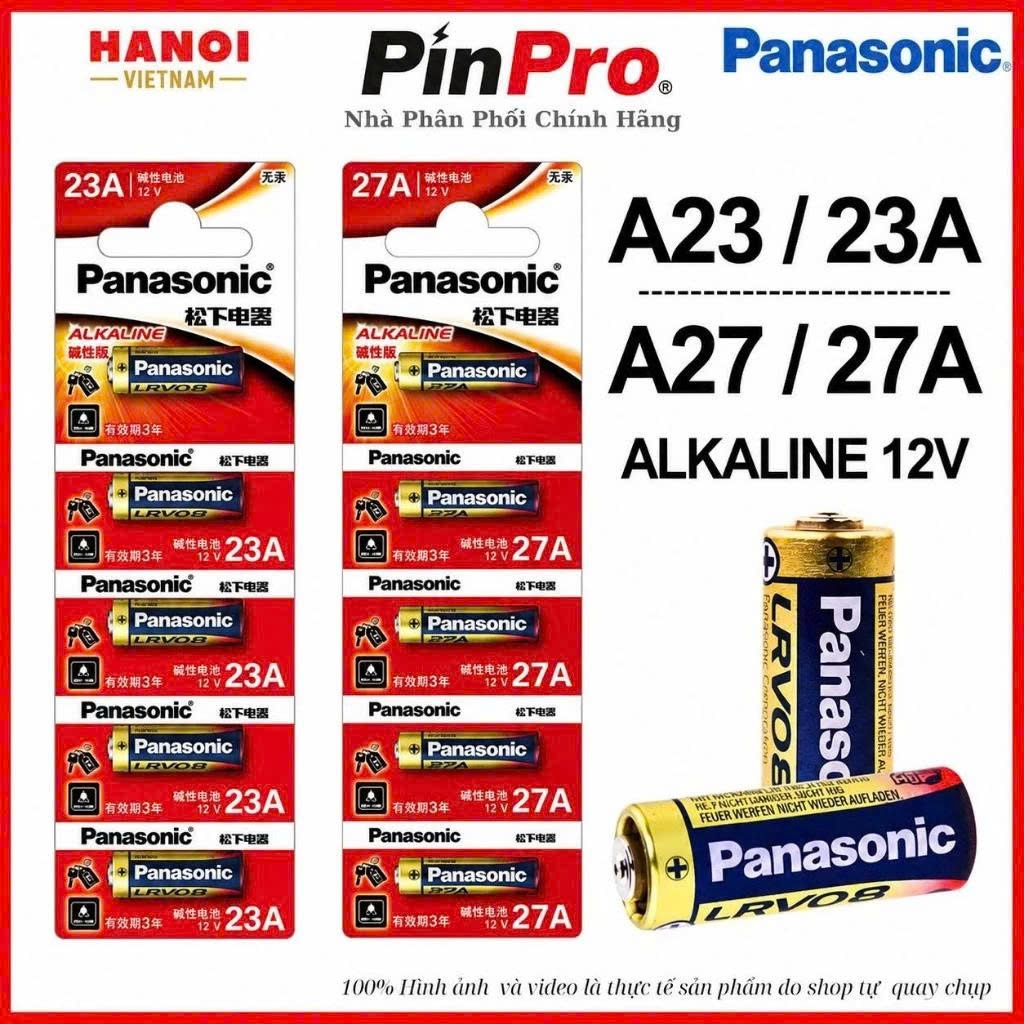Pin A23 / A27 Panasonic 12V Alkaline Hàng Chất Lượng Cao - Siêu Bền - Pin 23A / 27A LRV08 Vỉ 5 Viên