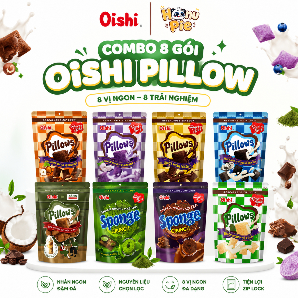 Combo Oishi Pillow Nhiều Vị 80gr – Ăn Vặt Giòn Tan – Snack Ngon Giá Rẻ