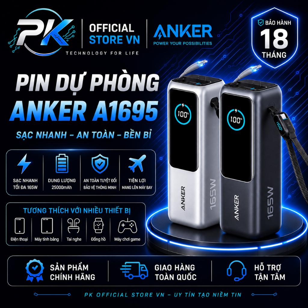 Pin Dự Phòng Anker Zolo 25000mAh 165W A1695 Sạc Nhanh Chính Hãng - Bảo Hành 18 Tháng