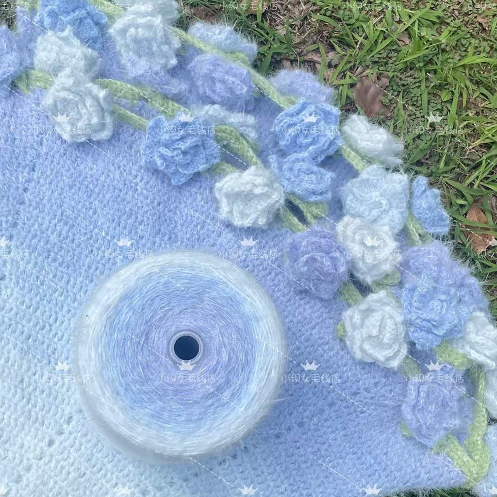 Len Mohair Ombre 1000g Chập 4 (3 Sợi Mohair + 1 Sợi Lông Mi) - Len Loang Màu Móc Chăn, Áo Len, Khăn 