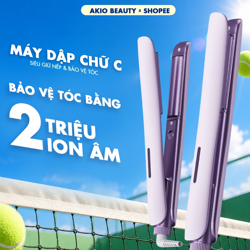 Máy dập phồng chữ C AKIO BEAUTY thiết kế mới không gãy tóc 4 mức nhiệt phủ x2 ceramic bảo vệ tóc