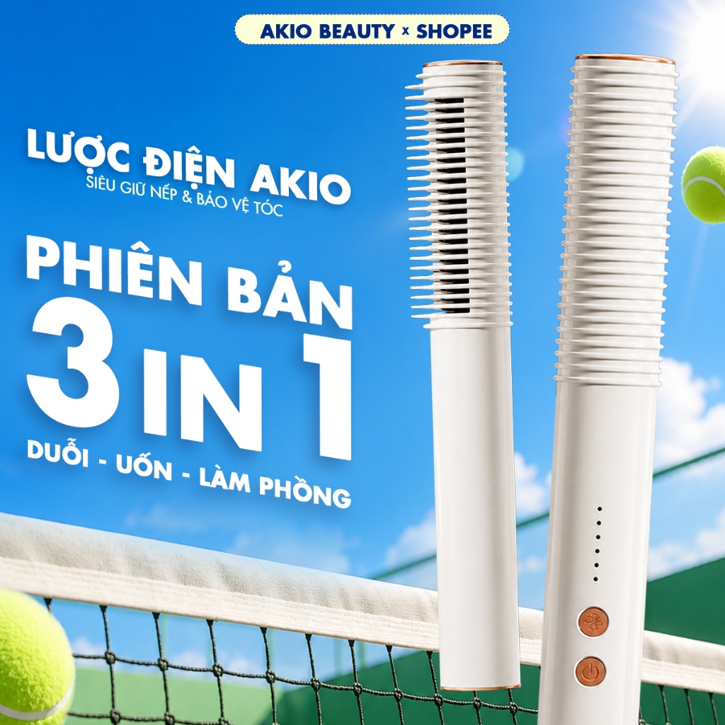 Lược Điện Chải Tóc  AKIO BEAUTY 5 Mức Nhiệt Tùy Chỉnh, Tay Cầm Chống Bỏng, Dây Xoay 360°, Thiết Kế C