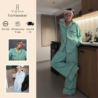 [NEW COLLECTION] TOHA Homewear Bộ Đồ Ngủ Unisex Sọc Mềm Mát Đi Du Lịch Biển - BLUE MORNING BLISS SET