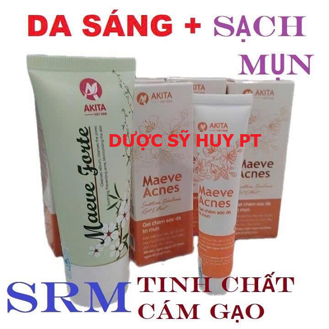 Combo bôi MỤN MAEVE. Sữa rửa mặt Cám gạo+Gel mụn MaEve Akita