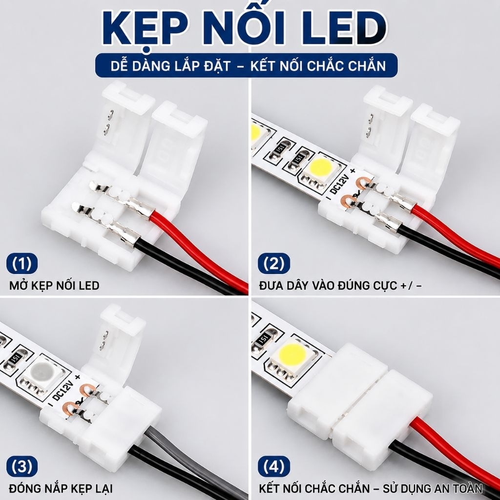 Kẹp Nối Dây LED Nhanh Không Cần Hàn, Đầu Nối Dây LED Kết Nối Dải LED Tiện Lợi, Lắp Đặt Nhanh Chóng. 